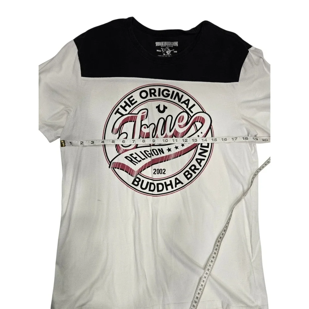 True Religion Men's Graphic T-Shirt Buddha Logo Colorblock Black White Size L